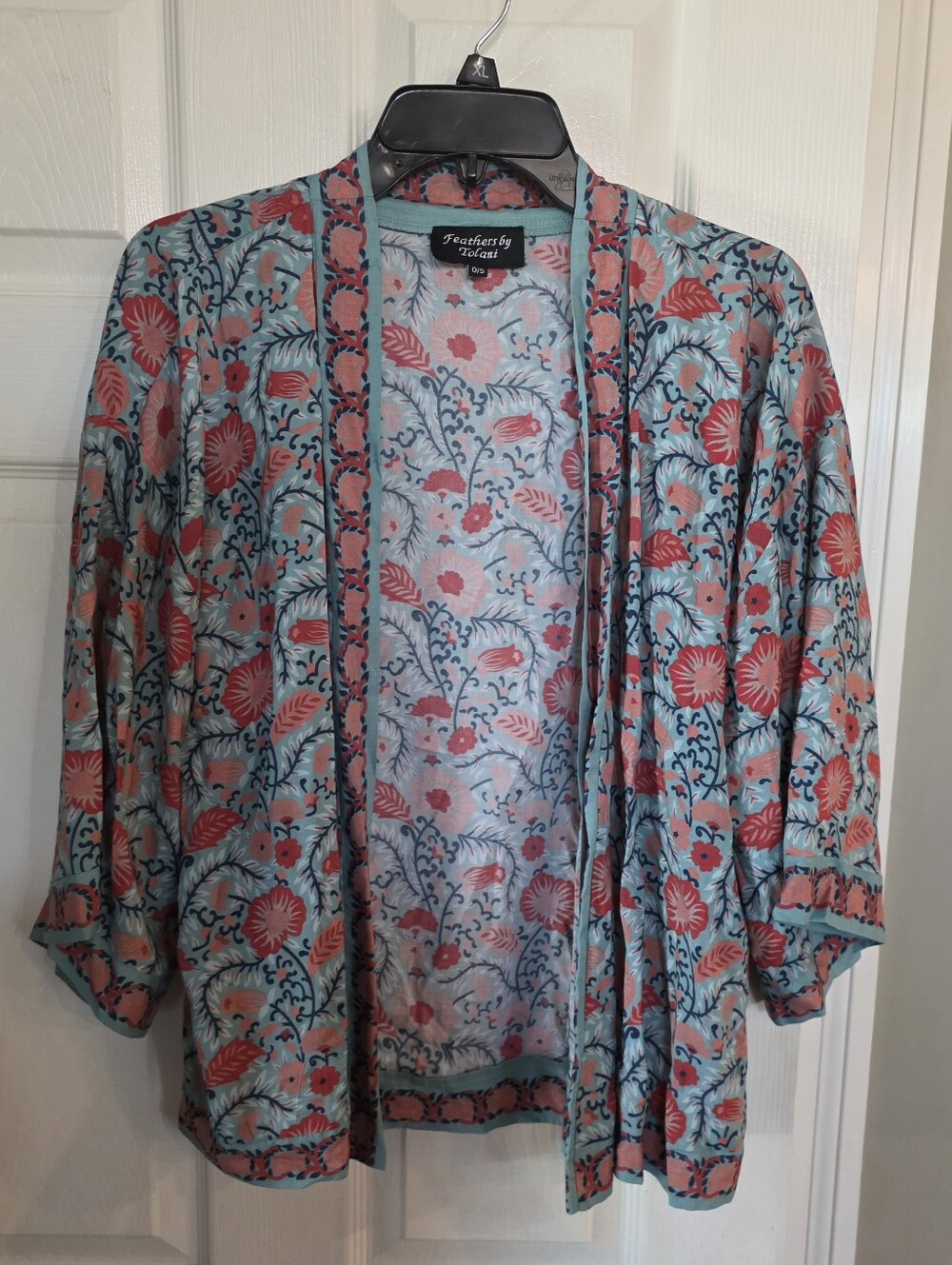 Feathers by Tolani Salmon Floral Boho Open Modal Kimono One Size